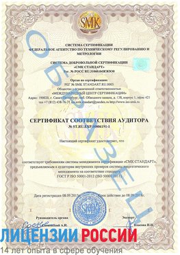 Образец сертификата соответствия аудитора №ST.RU.EXP.00006191-1 Оленегорск Сертификат ISO 50001